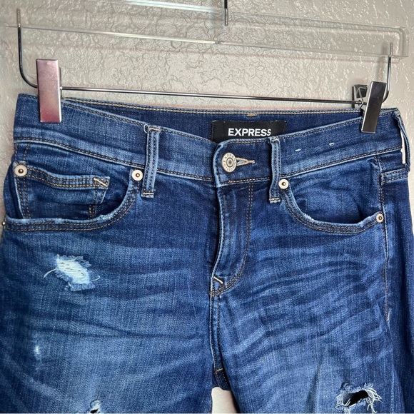 Express Skinny Ankle Stretch Mid Rise Ripped Jeans - Picture 5 of 11